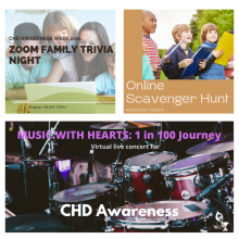 Images for family doing Trivia Night, children doing Scavenger Hunt and Person playing guitar for virtual concert